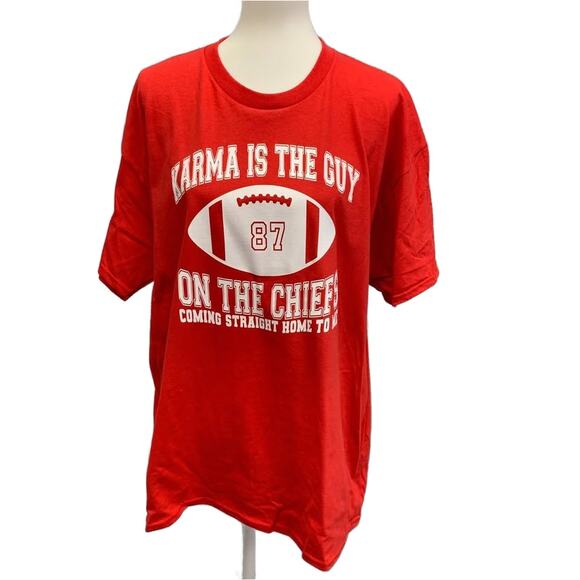 New Hand Printed XL Swift Karma is the 87 Guy on the Chiefs Superbowl Tee - Picture 1 of 4